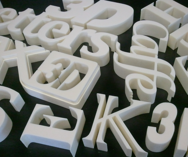 3D letters made of XPS foam cut with a CNC cutter