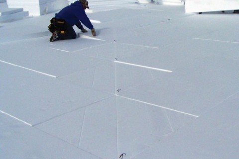 Laying polystyrene roof bevels